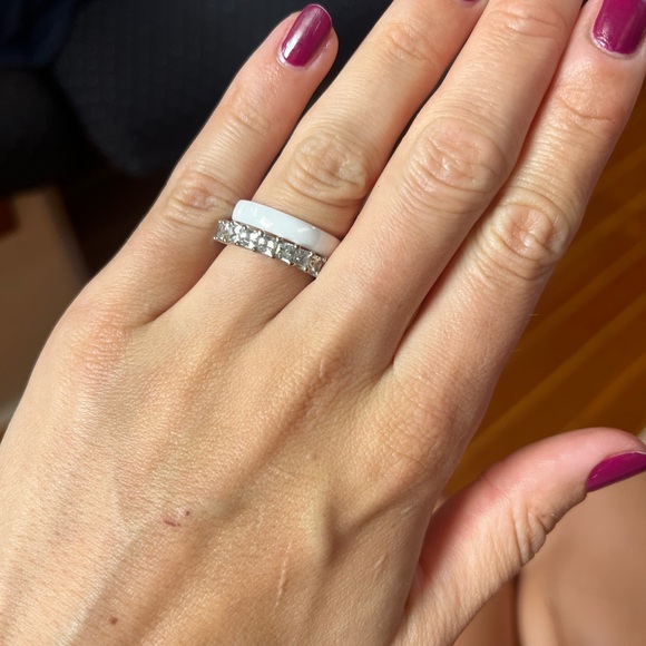 Kendall Jenner Ring Stack Eternity Ring and White Enamel Ring - Picture 2 of 12